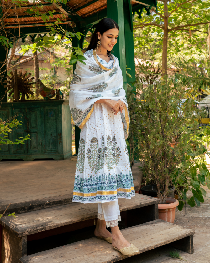 Mughal Blue Boota Anarkali Set cotton Buy Mughal Blue Boota Anarkali Set from C&W | Kurta/Kurta Sets for Women by Maison Shefali in blue color for women in Singapore