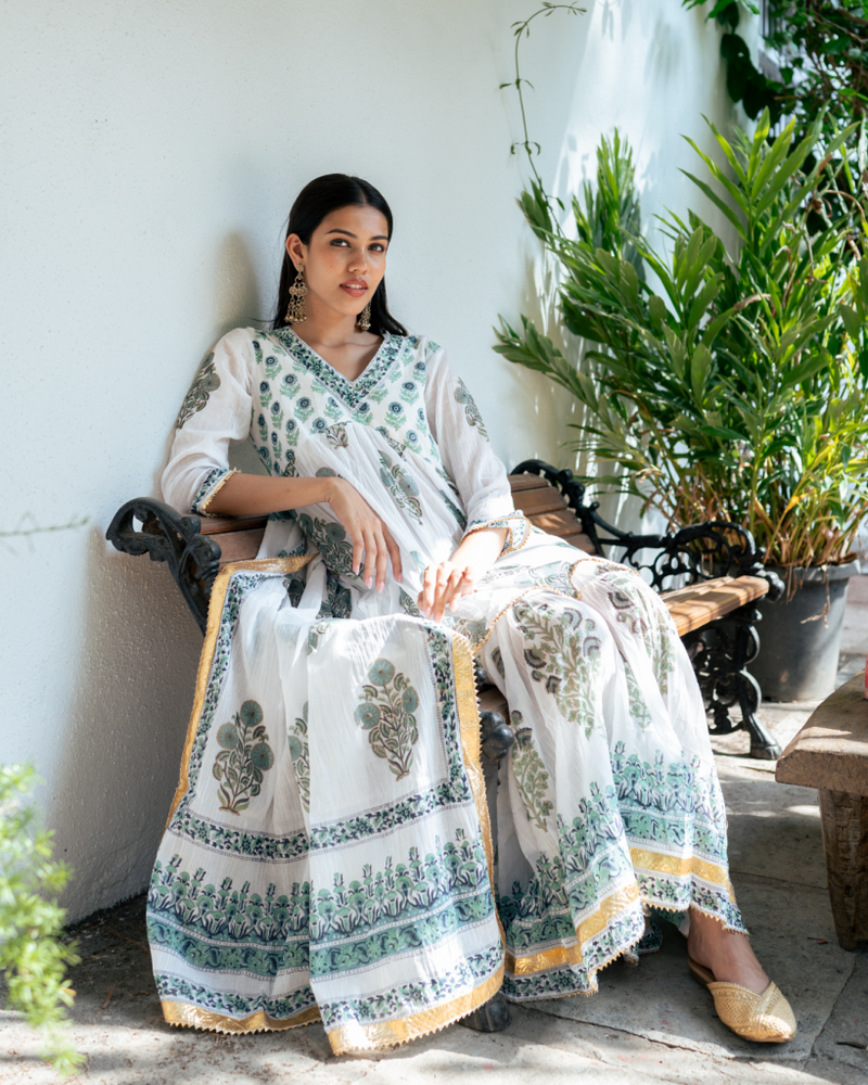 Blue Block Printed Short Kurta Set cotton Buy Blue Block Printed Short Kurta Set from C&W | Kurta/Kurta Sets for Women by Maison Shefali in blue color for women in Singapore