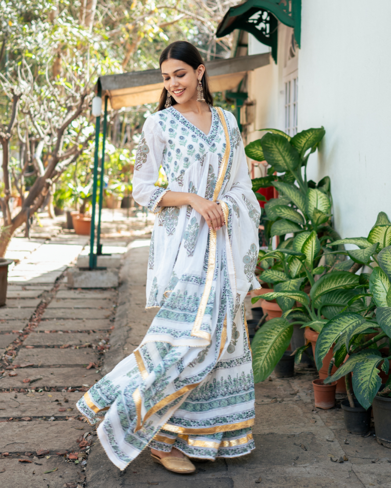 Blue Block Printed Short Kurta Set cotton Buy Blue Block Printed Short Kurta Set from C&W | Kurta/Kurta Sets for Women by Maison Shefali in blue color for women in Singapore