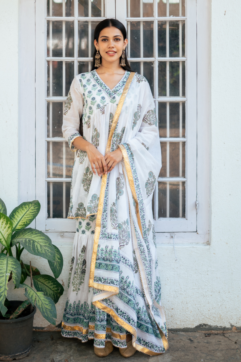 Blue Block Printed Short Kurta Set cotton Buy Blue Block Printed Short Kurta Set from C&W | Kurta/Kurta Sets for Women by Maison Shefali in blue color for women in Singapore