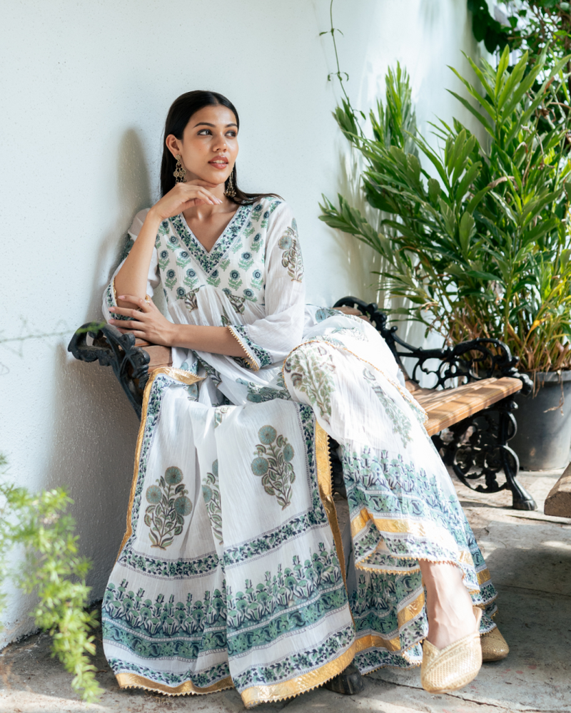 Blue Block Printed Short Kurta Set cotton Buy Blue Block Printed Short Kurta Set from C&W | Kurta/Kurta Sets for Women by Maison Shefali in blue color for women in Singapore