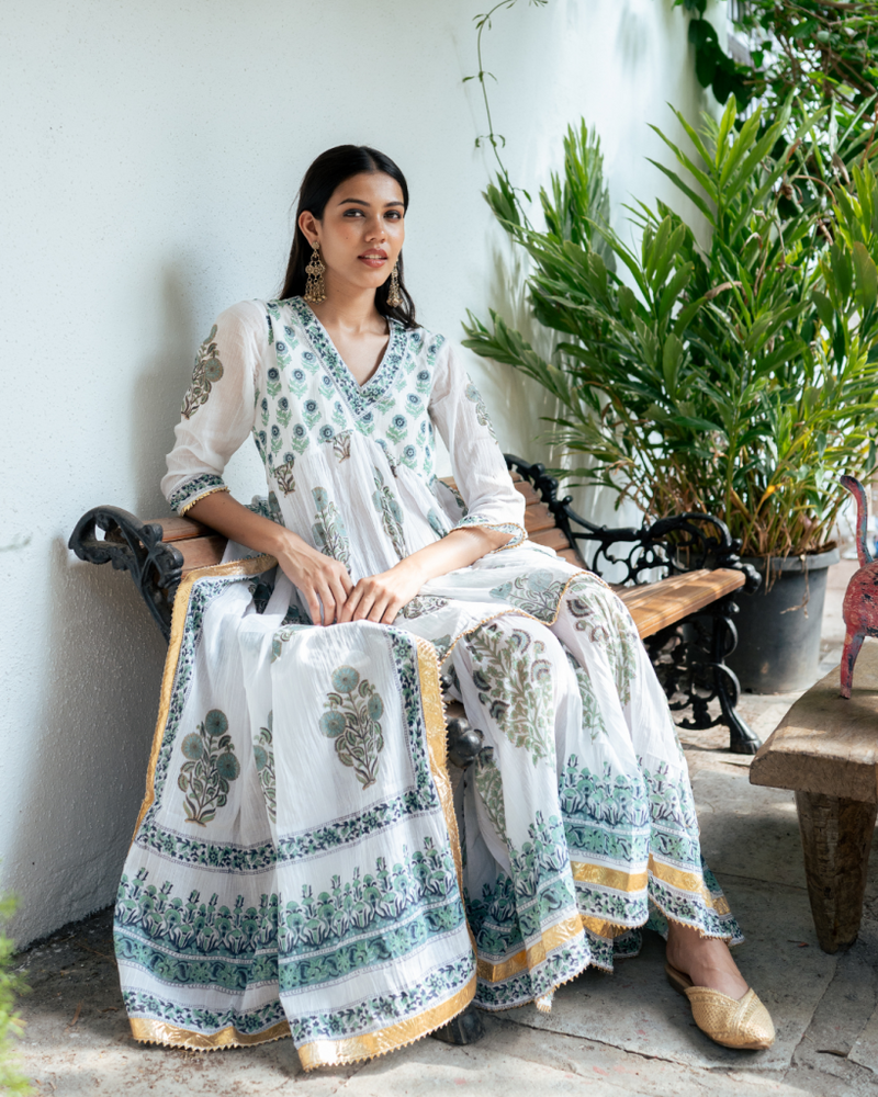 Blue Block Printed Short Kurta Set cotton Buy Blue Block Printed Short Kurta Set from C&W | Kurta/Kurta Sets for Women by Maison Shefali in blue color for women in Singapore