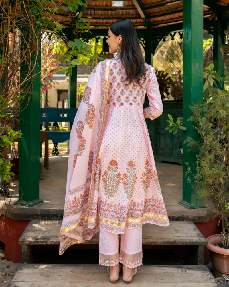 Mughal Pink Boota Anarkali Set cotton Buy Mughal Pink Boota Anarkali Set from C&W | Kurta/Kurta Sets for Women by Maison Shefali in pink color for women in Singapore