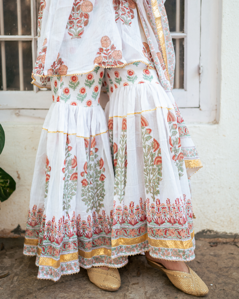Peach Block Printed Sharara Set cotton Buy Peach Block Printed Sharara Set from C&W | Kurta/Kurta Sets for Women by Maison Shefali in peach color for women in Singapore