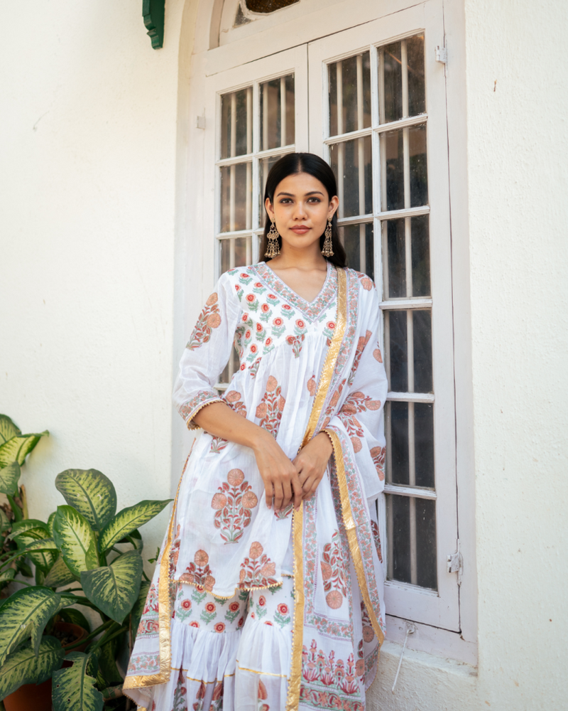 Peach Block Printed Sharara Set cotton Buy Peach Block Printed Sharara Set from C&W | Kurta/Kurta Sets for Women by Maison Shefali in peach color for women in Singapore