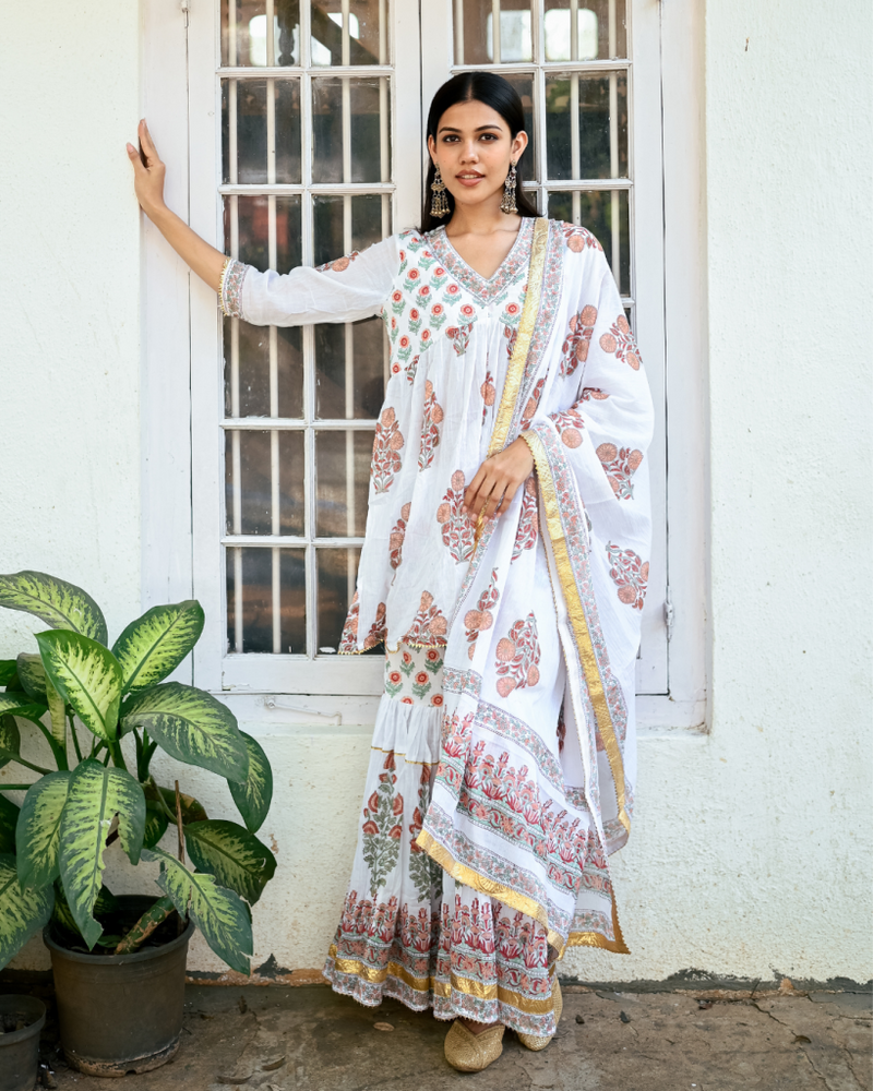 Peach Block Printed Sharara Set cotton Buy Peach Block Printed Sharara Set from C&W | Kurta/Kurta Sets for Women by Maison Shefali in peach color for women in Singapore