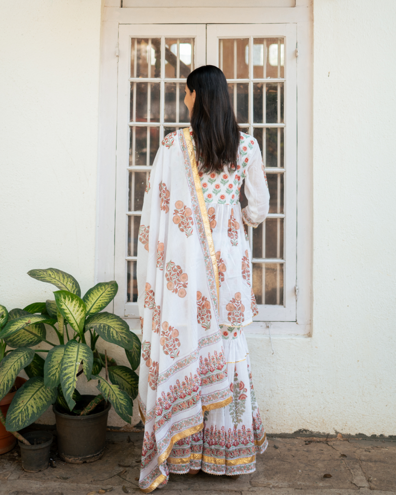Peach Block Printed Sharara Set cotton Buy Peach Block Printed Sharara Set from C&W | Kurta/Kurta Sets for Women by Maison Shefali in peach color for women in Singapore