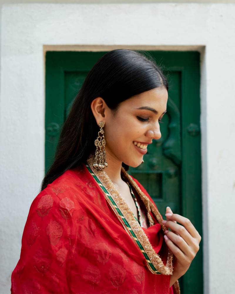 Red Block Printed Kurta Set cotton Buy Red Block Printed Kurta Set from C&W | Kurta/Kurta Sets for Women by Maison Shefali in red color for women in Singapore