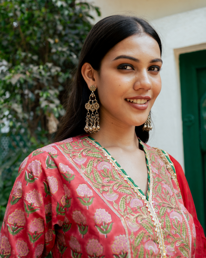 Red Block Printed Kurta Set cotton Buy Red Block Printed Kurta Set from C&W | Kurta/Kurta Sets for Women by Maison Shefali in red color for women in Singapore