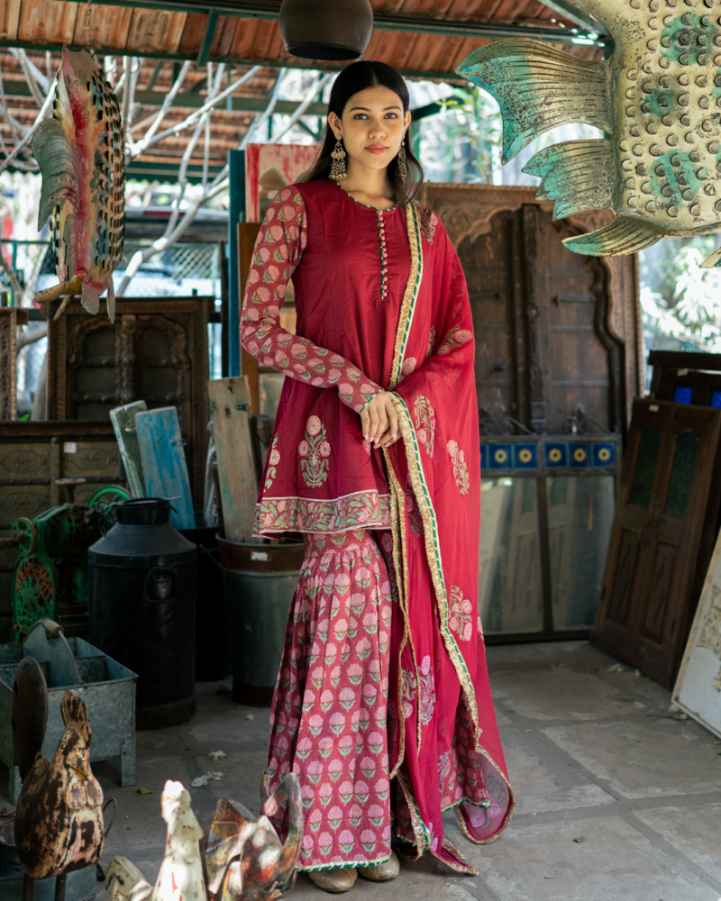 Wine Block Printed Anarkali Set cotton Buy Wine Block Printed Anarkali Set from C&W | Kurta/Kurta Sets for Women by Maison Shefali for women in Singapore