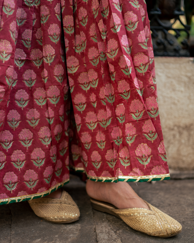 Wine Block Printed Anarkali Set cotton Buy Wine Block Printed Anarkali Set from C&W | Kurta/Kurta Sets for Women by Maison Shefali for women in Singapore