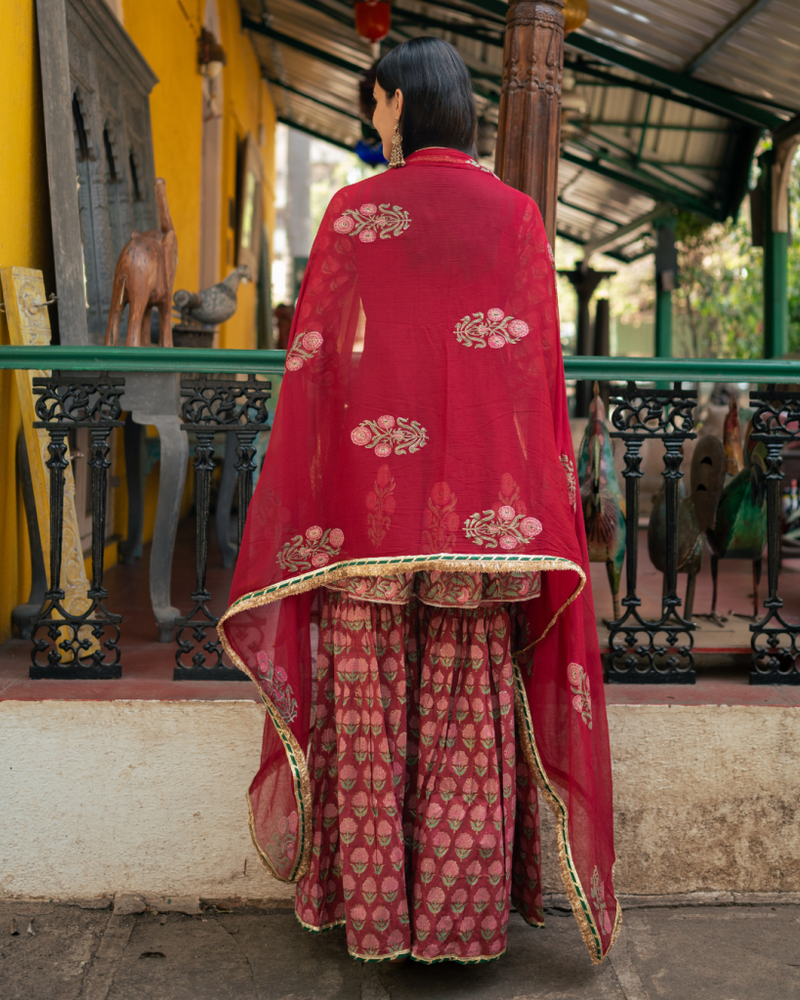 Wine Block Printed Anarkali Set cotton Buy Wine Block Printed Anarkali Set from C&W | Kurta/Kurta Sets for Women by Maison Shefali for women in Singapore