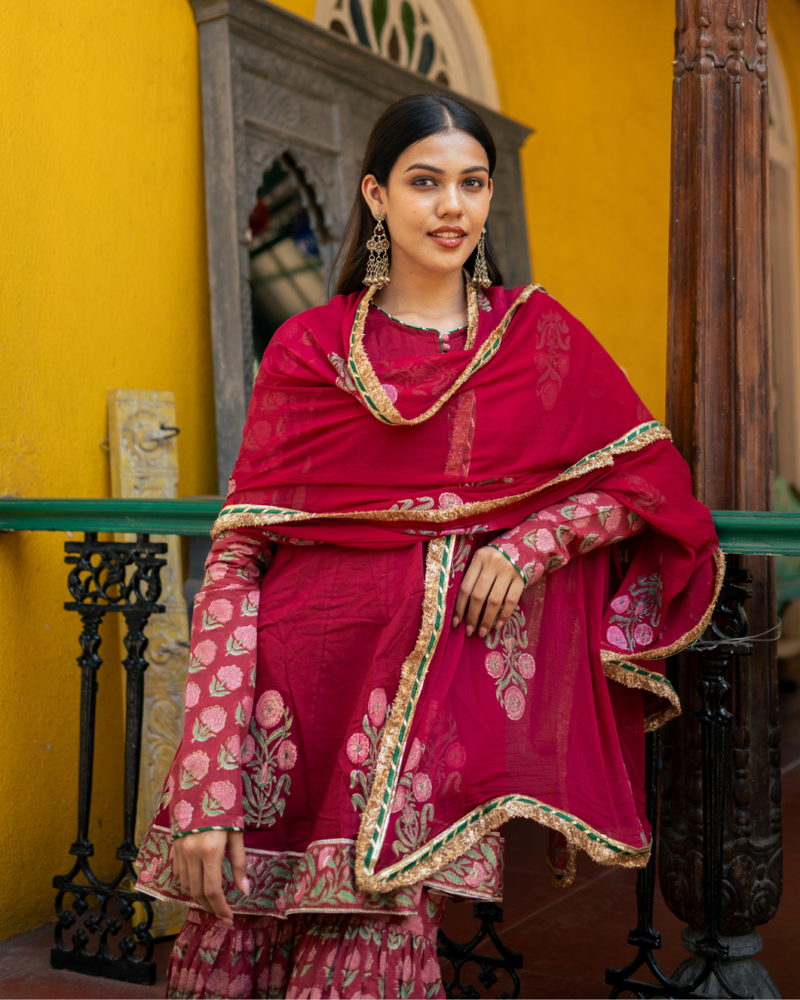 Wine Block Printed Anarkali Set cotton Buy Wine Block Printed Anarkali Set from C&W | Kurta/Kurta Sets for Women by Maison Shefali for women in Singapore