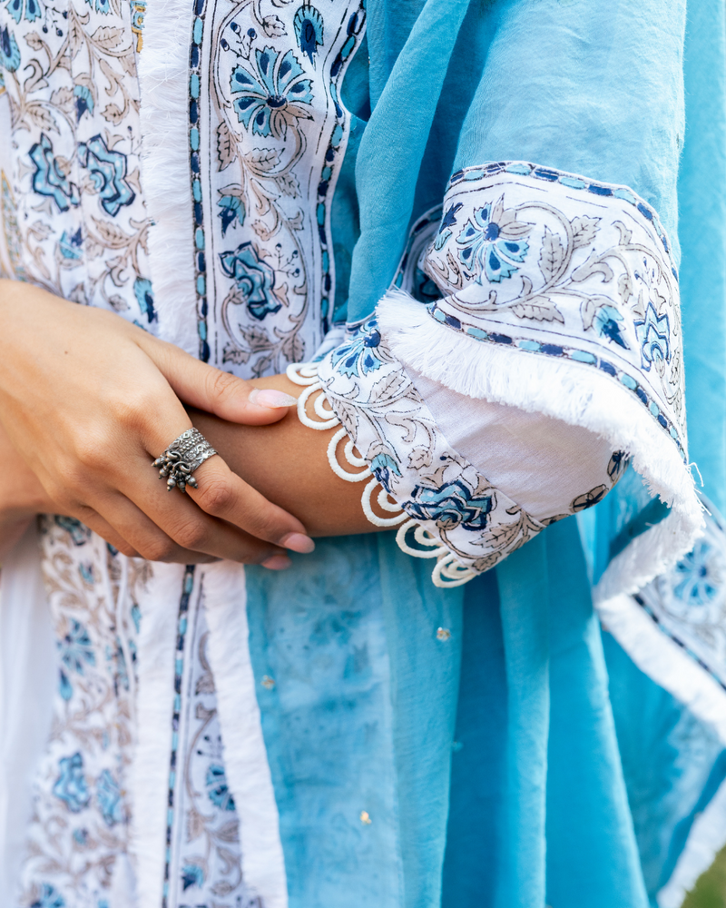 Ivory and Blue Block Printed Sharara Set mul Buy Ivory and Blue Block Printed Sharara Set from C&W | Kurta/Kurta Sets for Women by Maison Shefali in multi color for women in Singapore