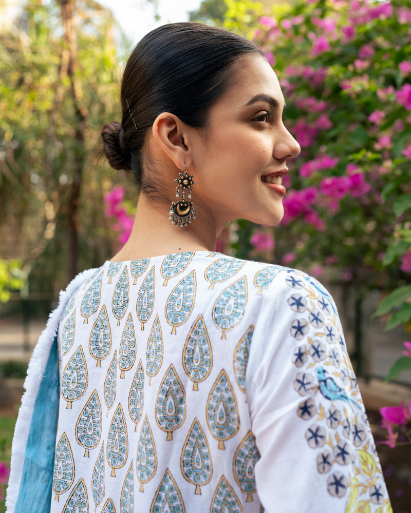 Ivory and Blue Block Printed Sharara Set mul Buy Ivory and Blue Block Printed Sharara Set from C&W | Kurta/Kurta Sets for Women by Maison Shefali in multi color for women in Singapore