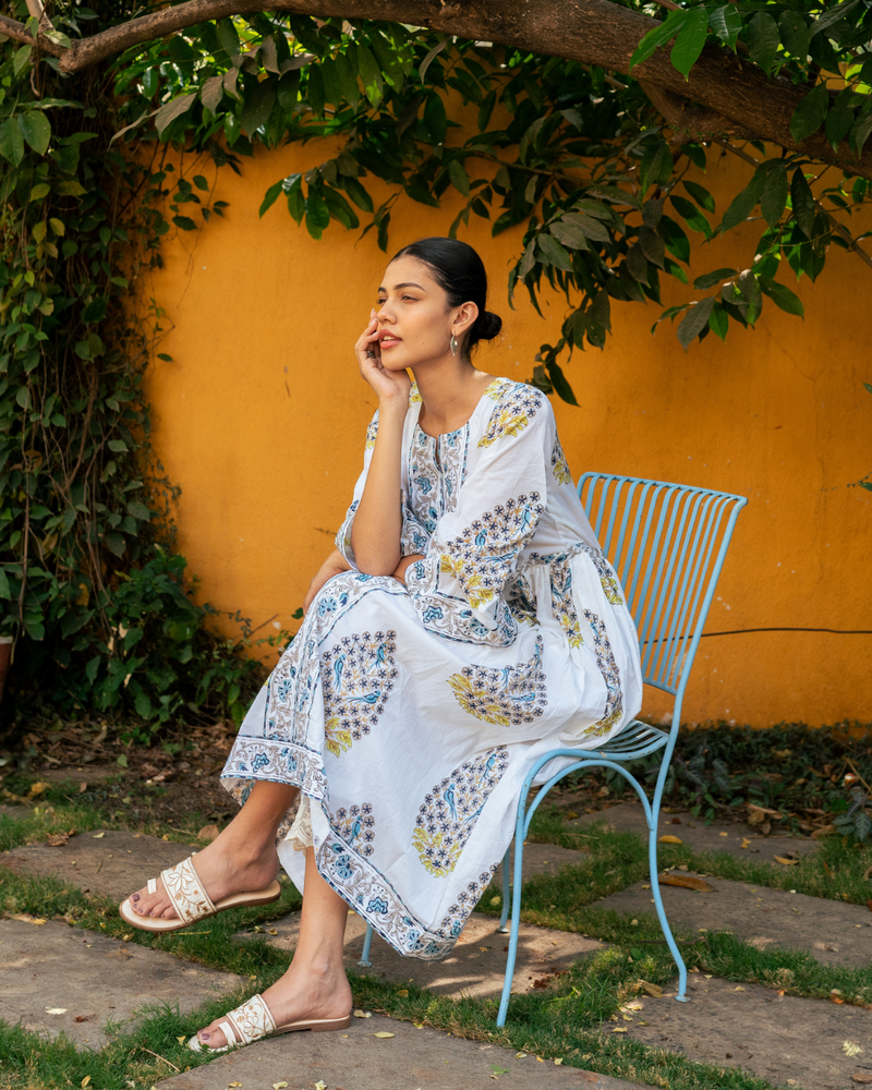 Blue and Ivory Hand Block Printed Bhopali Kurta Set mul Buy Blue and Ivory Hand Block Printed Bhopali Kurta Set from C&W | Kurta/Kurta Sets for Women by Maison Shefali in multi color for women in Singapore