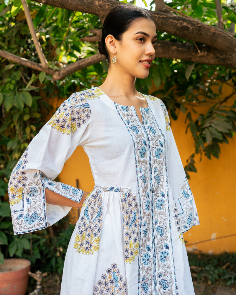Blue and Ivory Hand Block Printed Bhopali Kurta Set mul Buy Blue and Ivory Hand Block Printed Bhopali Kurta Set from C&W | Kurta/Kurta Sets for Women by Maison Shefali in multi color for women in Singapore