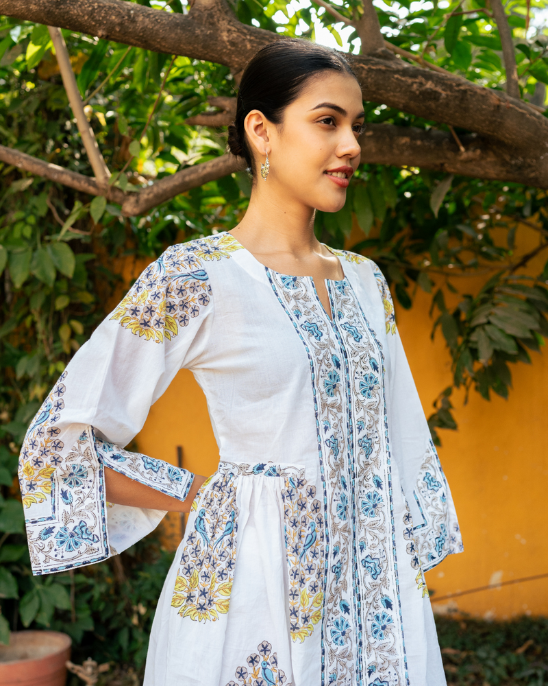 Blue and Ivory Hand Block Printed Bhopali Kurta Set mul Buy Blue and Ivory Hand Block Printed Bhopali Kurta Set from C&W | Kurta/Kurta Sets for Women by Maison Shefali in multi color for women in Singapore