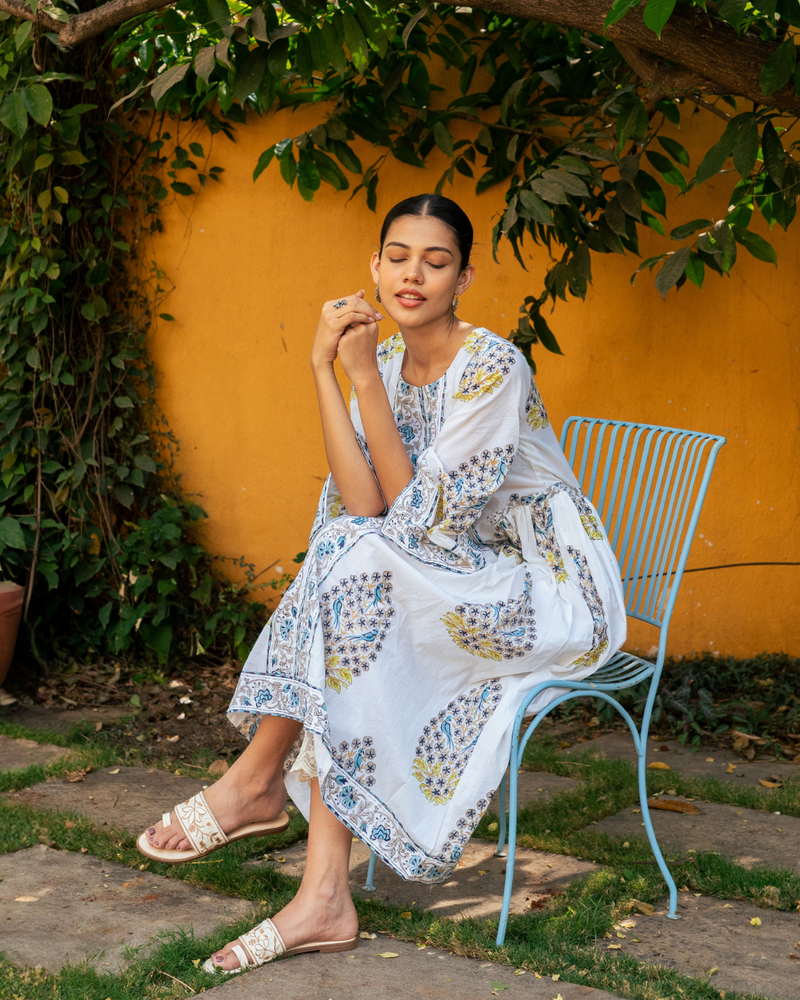Blue and Ivory Hand Block Printed Bhopali Kurta Set mul Buy Blue and Ivory Hand Block Printed Bhopali Kurta Set from C&W | Kurta/Kurta Sets for Women by Maison Shefali in multi color for women in Singapore