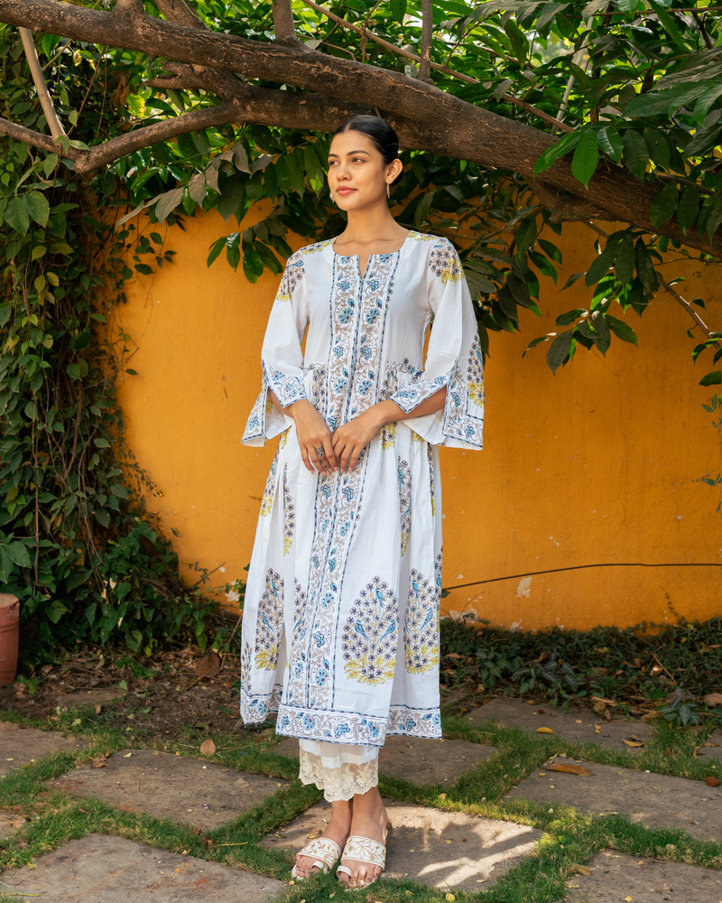Blue and Ivory Hand Block Printed Bhopali Kurta Set mul Buy Blue and Ivory Hand Block Printed Bhopali Kurta Set from C&W | Kurta/Kurta Sets for Women by Maison Shefali in multi color for women in Singapore
