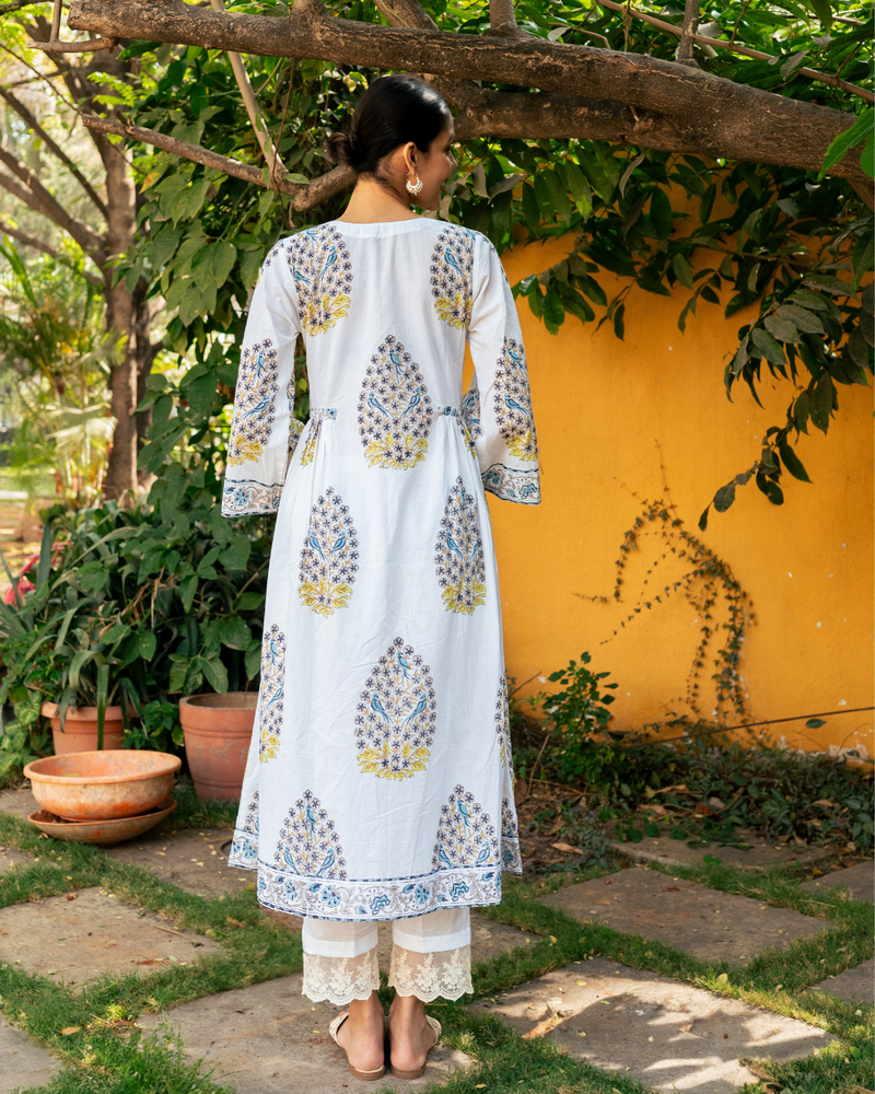 Blue and Ivory Hand Block Printed Bhopali Kurta Set mul Buy Blue and Ivory Hand Block Printed Bhopali Kurta Set from C&W | Kurta/Kurta Sets for Women by Maison Shefali in multi color for women in Singapore