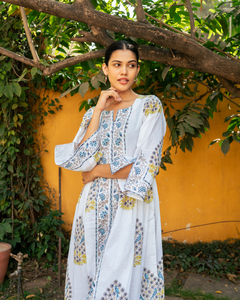 Blue and Ivory Hand Block Printed Bhopali Kurta Set mul Buy Blue and Ivory Hand Block Printed Bhopali Kurta Set from C&W | Kurta/Kurta Sets for Women by Maison Shefali in multi color for women in Singapore