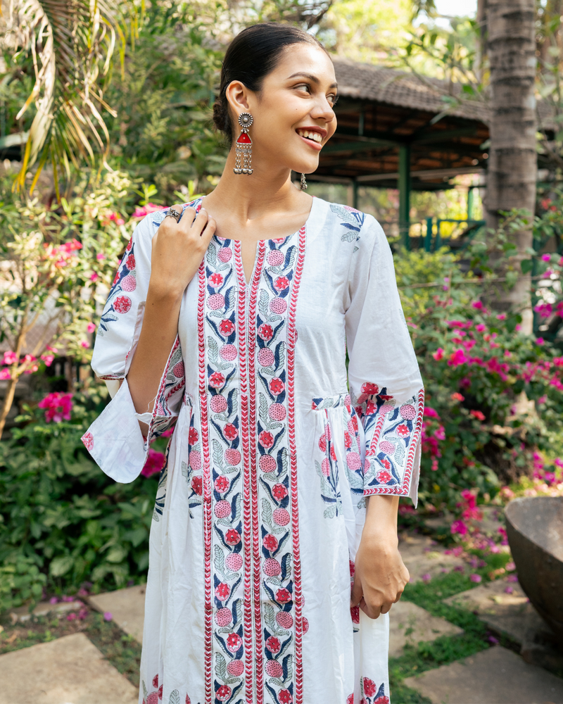 Pink and Ivory Hand Block Printed Bhopali Kurta Set mul Buy Pink and Ivory Hand Block Printed Bhopali Kurta Set from C&W | Kurta/Kurta Sets for Women by Maison Shefali in multi color for women in Singapore