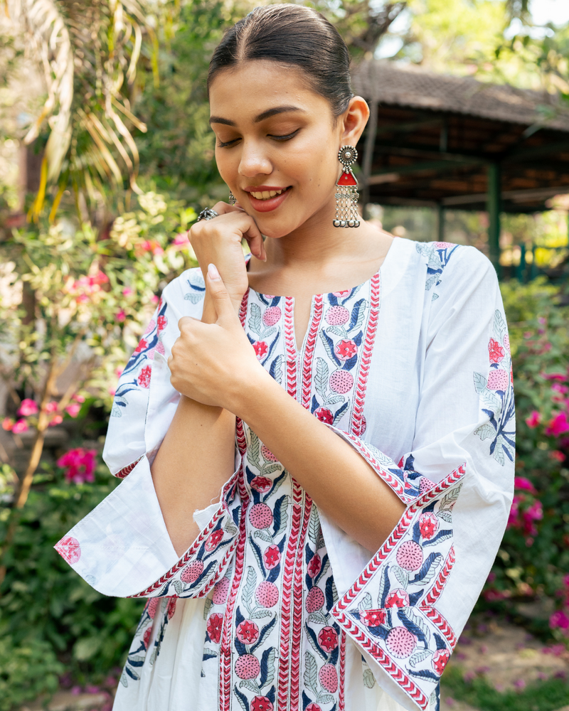 Pink and Ivory Hand Block Printed Bhopali Kurta Set mul Buy Pink and Ivory Hand Block Printed Bhopali Kurta Set from C&W | Kurta/Kurta Sets for Women by Maison Shefali in multi color for women in Singapore