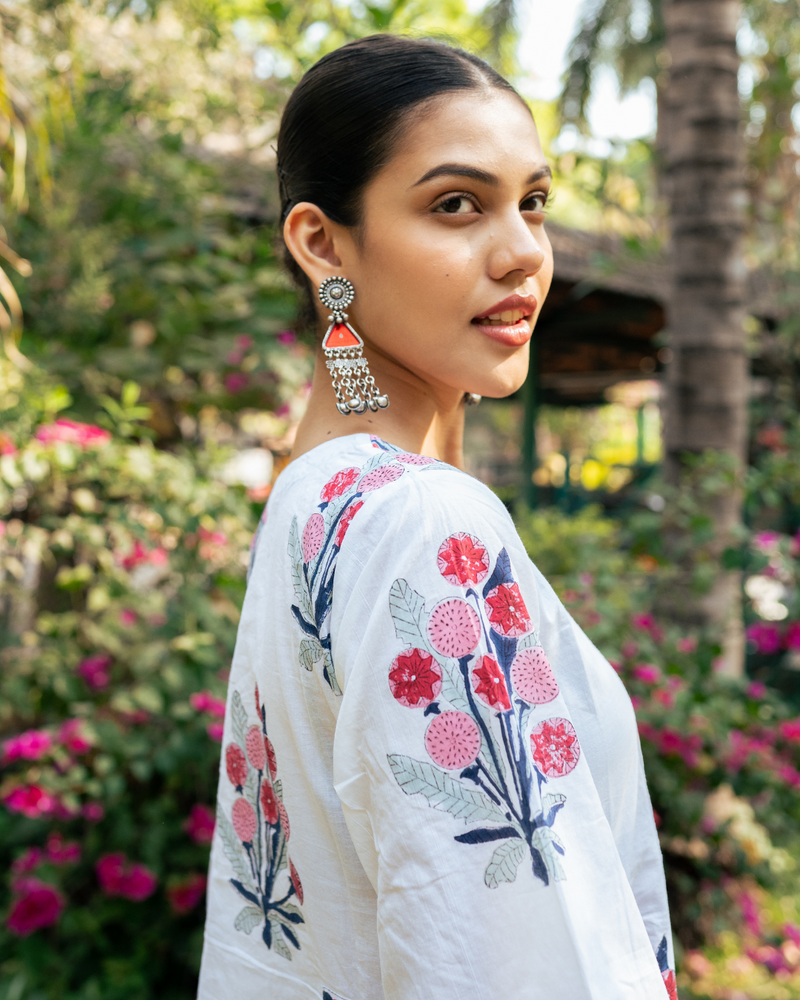 Pink and Ivory Hand Block Printed Bhopali Kurta Set mul Buy Pink and Ivory Hand Block Printed Bhopali Kurta Set from C&W | Kurta/Kurta Sets for Women by Maison Shefali in multi color for women in Singapore