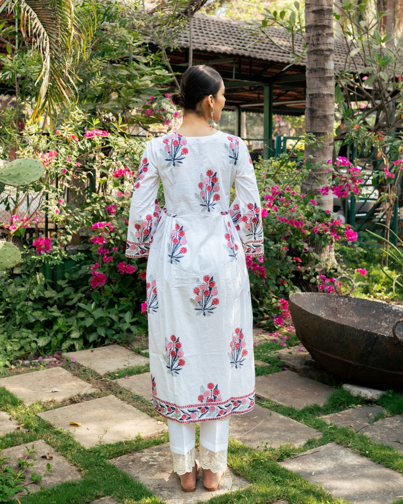Pink and Ivory Hand Block Printed Bhopali Kurta Set mul Buy Pink and Ivory Hand Block Printed Bhopali Kurta Set from C&W | Kurta/Kurta Sets for Women by Maison Shefali in multi color for women in Singapore