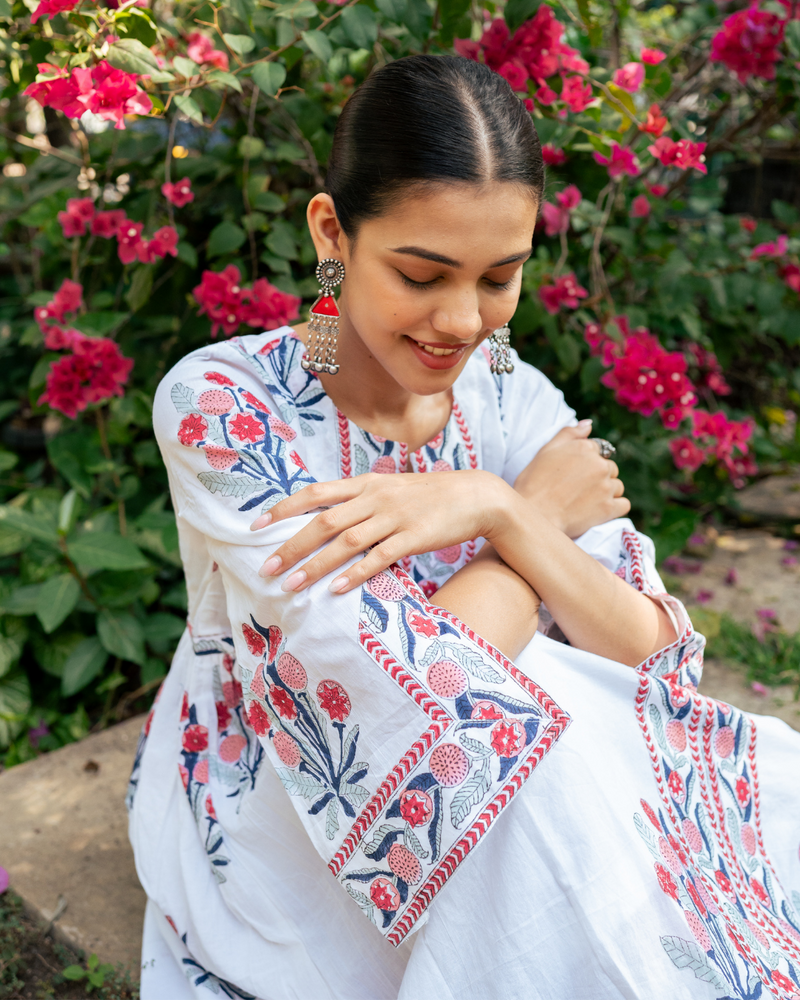 Pink and Ivory Hand Block Printed Bhopali Kurta Set mul Buy Pink and Ivory Hand Block Printed Bhopali Kurta Set from C&W | Kurta/Kurta Sets for Women by Maison Shefali in multi color for women in Singapore