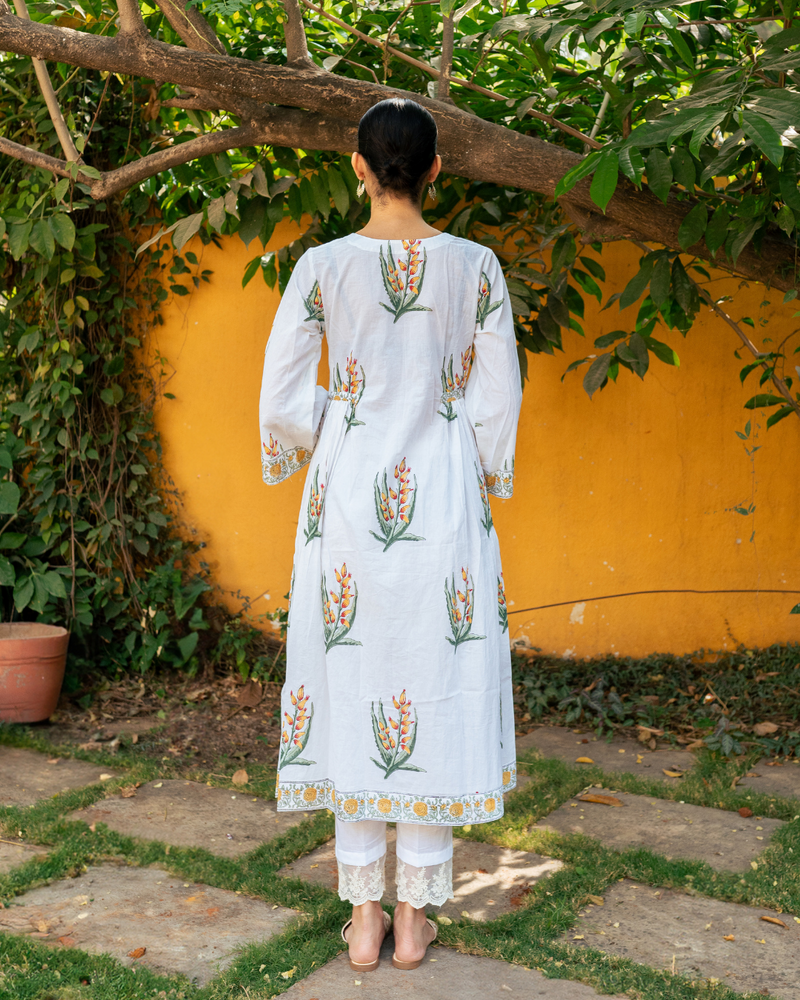 Yellow and Ivory Hand Block Printed Bhopali Kurta Set mul Buy Yellow and Ivory Hand Block Printed Bhopali Kurta Set from C&W | Kurta/Kurta Sets for Women by Maison Shefali in multi color for women in Singapore