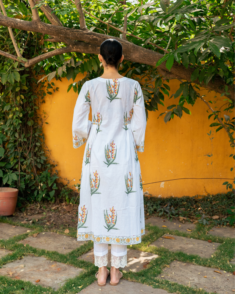 Yellow and Ivory Hand Block Printed Bhopali Kurta Set mul Buy Yellow and Ivory Hand Block Printed Bhopali Kurta Set from C&W | Kurta/Kurta Sets for Women by Maison Shefali in multi color for women in Singapore