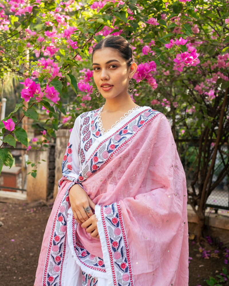 Ivory and Pink Block Printed Sharara Set mul Buy Ivory and Pink Block Printed Sharara Set from C&W | Kurta/Kurta Sets for Women by Maison Shefali in multi color for women in Singapore