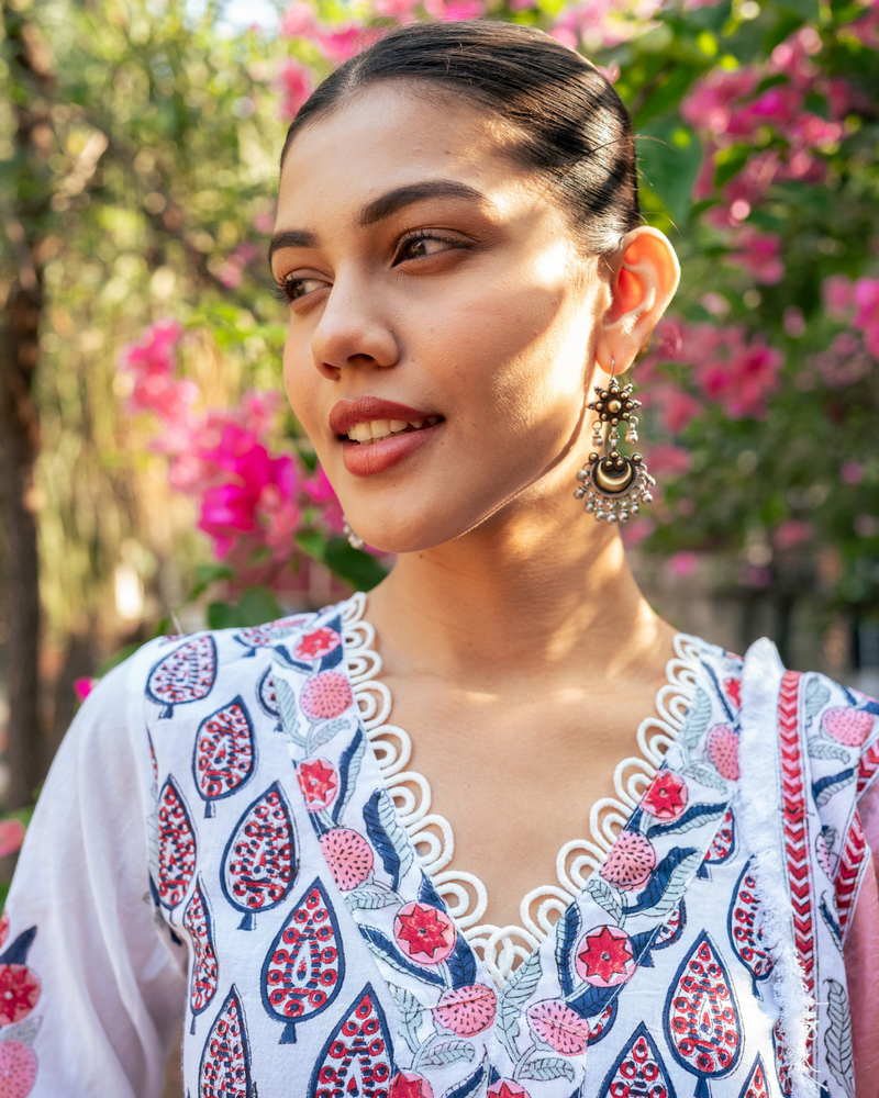 Ivory and Pink Block Printed Sharara Set mul Buy Ivory and Pink Block Printed Sharara Set from C&W | Kurta/Kurta Sets for Women by Maison Shefali in multi color for women in Singapore