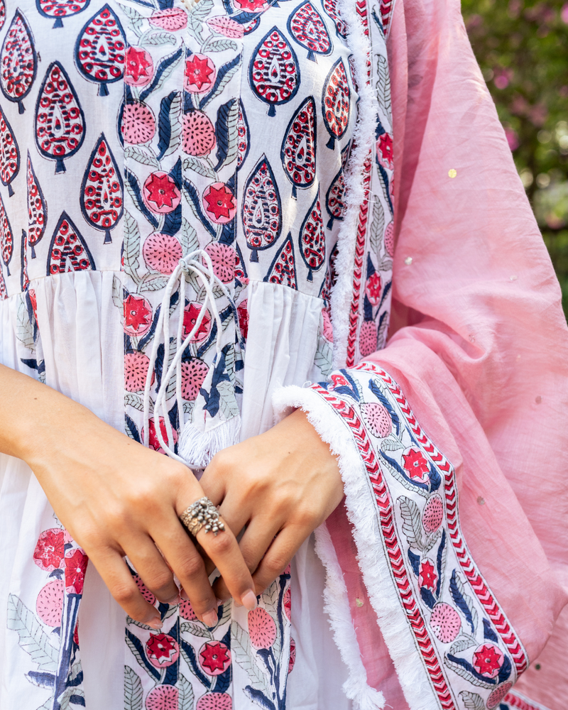 Ivory and Pink Block Printed Sharara Set mul Buy Ivory and Pink Block Printed Sharara Set from C&W | Kurta/Kurta Sets for Women by Maison Shefali in multi color for women in Singapore