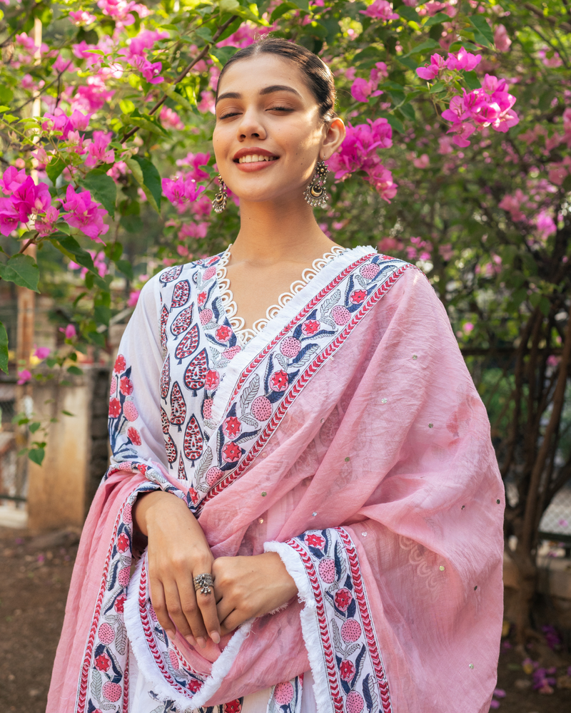 Ivory and Pink Block Printed Sharara Set mul Buy Ivory and Pink Block Printed Sharara Set from C&W | Kurta/Kurta Sets for Women by Maison Shefali in multi color for women in Singapore