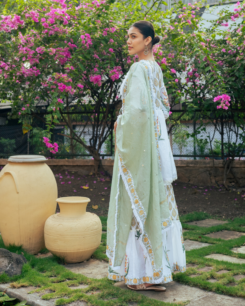 Ivory and Yellow Block Printed Sharara Set mul Buy Ivory and Yellow Block Printed Sharara Set from C&W | Kurta/Kurta Sets for Women by Maison Shefali in multi color for women in Singapore