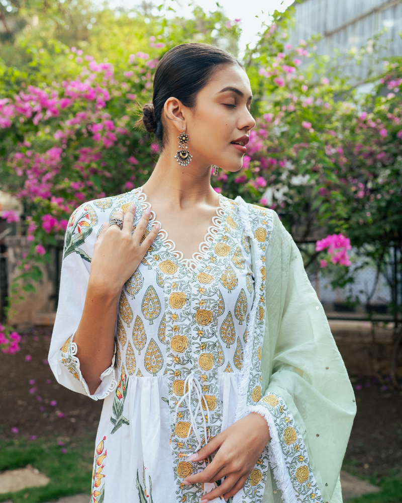 Ivory and Yellow Block Printed Sharara Set mul Buy Ivory and Yellow Block Printed Sharara Set from C&W | Kurta/Kurta Sets for Women by Maison Shefali in multi color for women in Singapore
