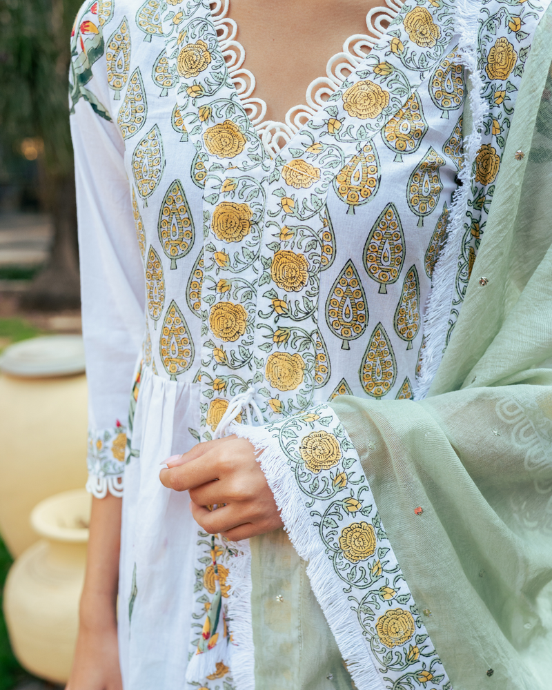 Ivory and Yellow Block Printed Sharara Set mul Buy Ivory and Yellow Block Printed Sharara Set from C&W | Kurta/Kurta Sets for Women by Maison Shefali in multi color for women in Singapore