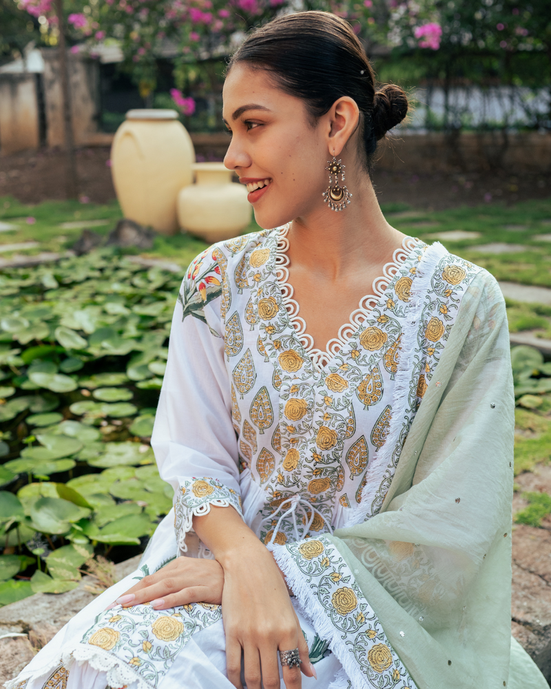 Ivory and Yellow Block Printed Sharara Set mul Buy Ivory and Yellow Block Printed Sharara Set from C&W | Kurta/Kurta Sets for Women by Maison Shefali in multi color for women in Singapore