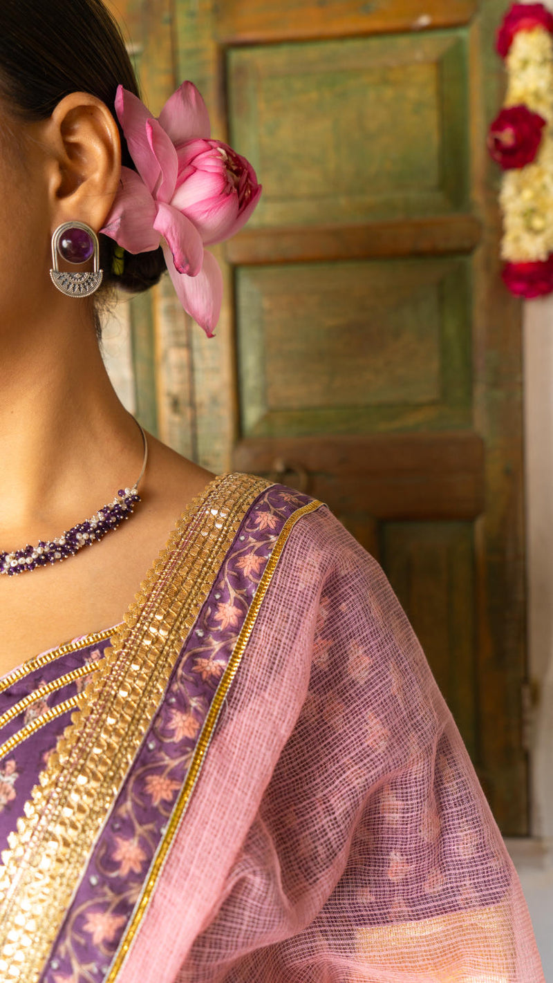 Saundh purple and peach hand block printed gota sharara set cotton Buy Saundh purple and peach hand block printed gota sharara set from C&W | Kurta/Kurta Sets for Women by Maison Shefali in multi color for women in Singapore