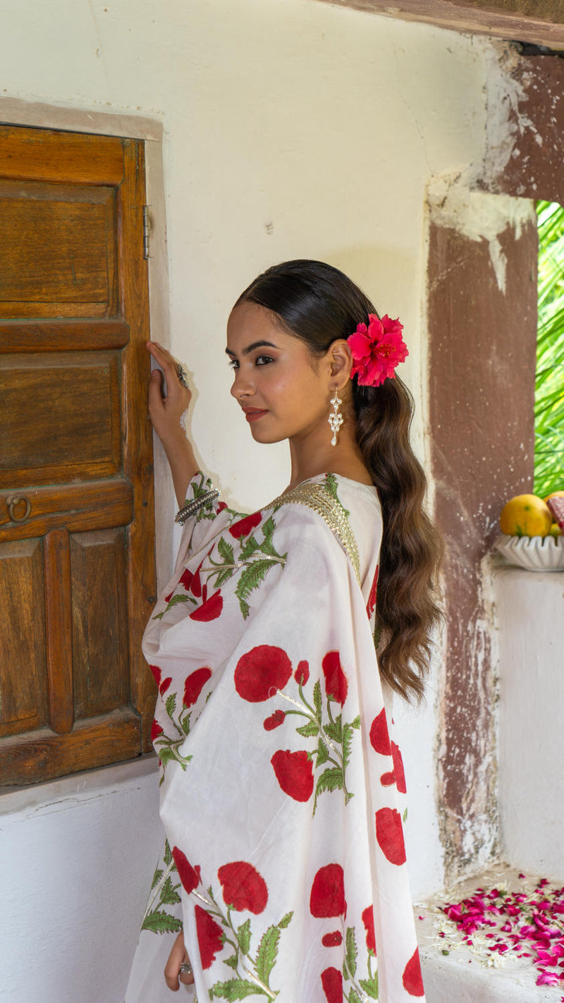 Saundh Red and White hand block printed mughal boota sharara set cotton Buy Saundh Red and White hand block printed mughal boota sharara set from C&W | Kurta/Kurta Sets for Women by Maison Shefali in multi color for women in Singapore