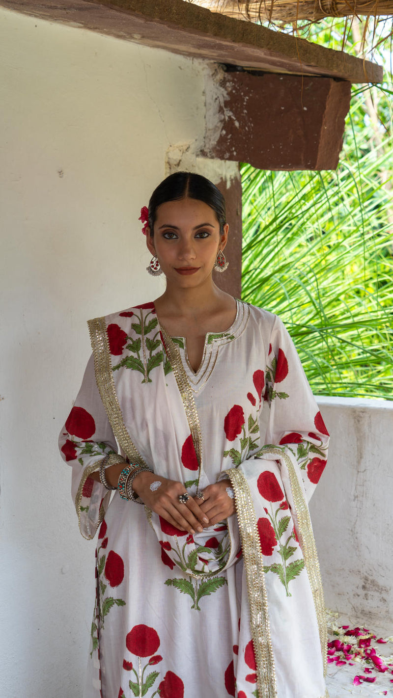 Saundh Red and White hand block printed mughal boota salwar set cotton Buy Saundh Red and White hand block printed mughal boota salwar set from C&W | Kurta/Kurta Sets for Women by Maison Shefali in multi color for women in Singapore