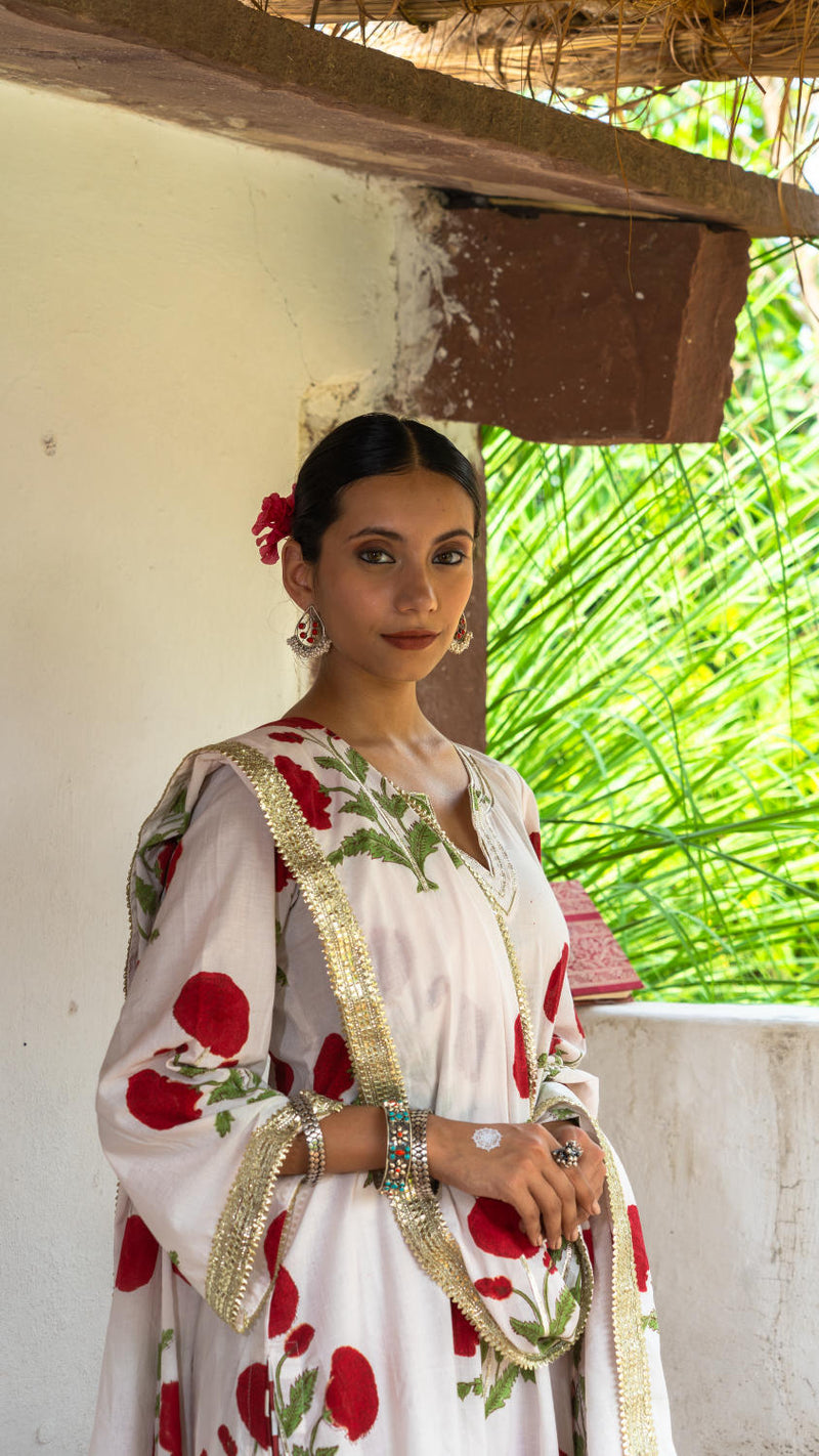 Saundh Red and White hand block printed mughal boota salwar set cotton Buy Saundh Red and White hand block printed mughal boota salwar set from C&W | Kurta/Kurta Sets for Women by Maison Shefali in multi color for women in Singapore