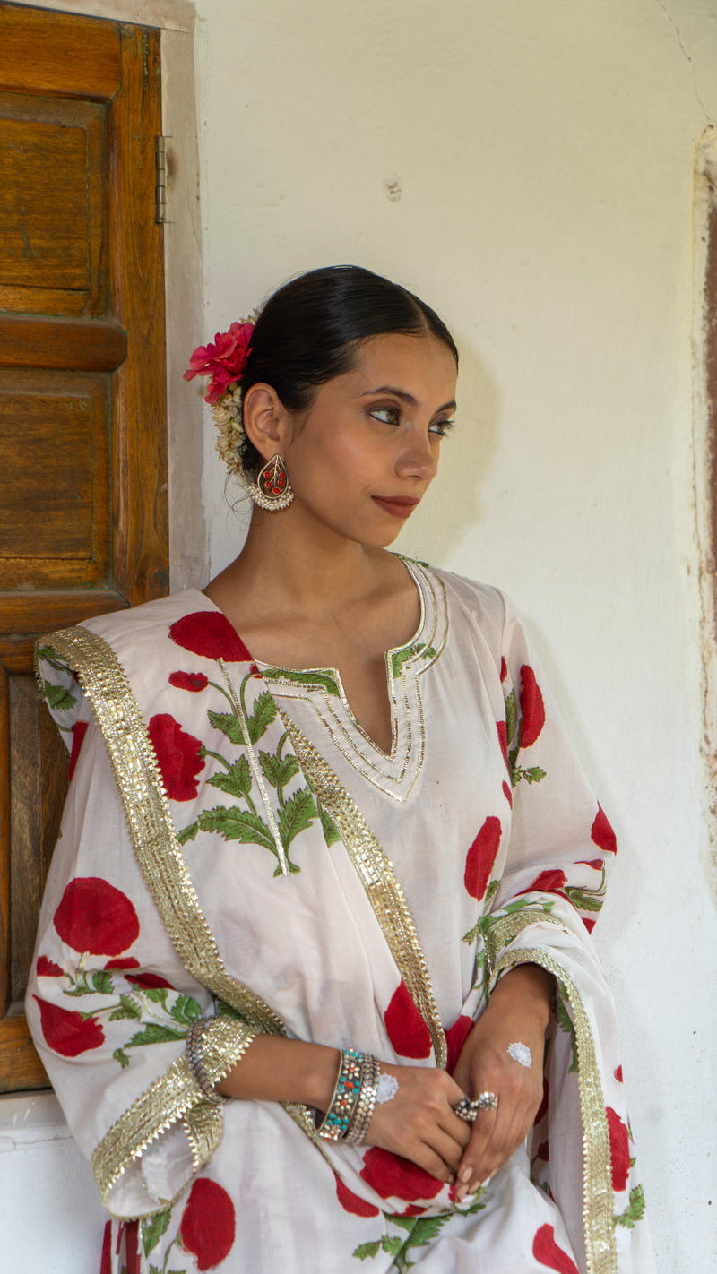 Saundh Red and White hand block printed mughal boota salwar set cotton Buy Saundh Red and White hand block printed mughal boota salwar set from C&W | Kurta/Kurta Sets for Women by Maison Shefali in multi color for women in Singapore