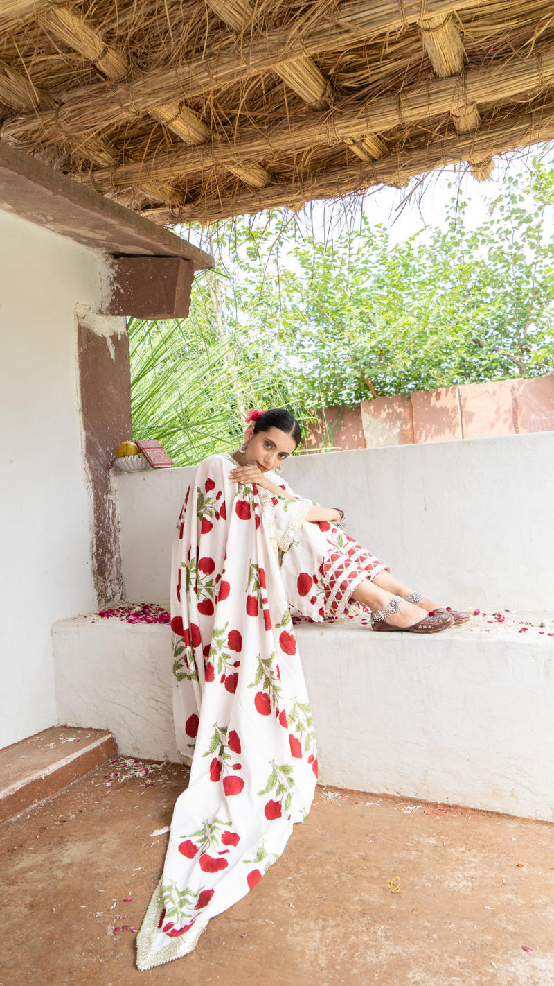 Saundh Red and White hand block printed mughal boota salwar set cotton Buy Saundh Red and White hand block printed mughal boota salwar set from C&W | Kurta/Kurta Sets for Women by Maison Shefali in multi color for women in Singapore