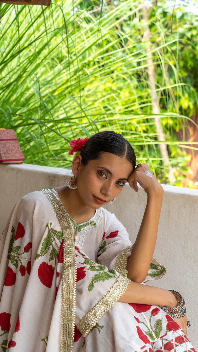 Saundh Red and White hand block printed mughal boota salwar set cotton Buy Saundh Red and White hand block printed mughal boota salwar set from C&W | Kurta/Kurta Sets for Women by Maison Shefali in multi color for women in Singapore