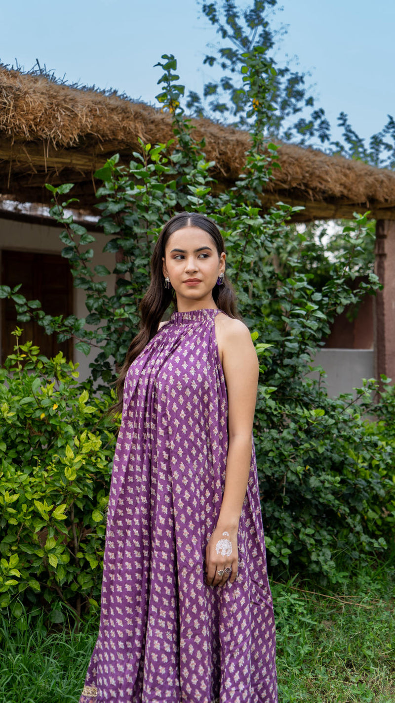 Saundh Purple and Peach Cotton block printed floral ghera dress cotton Buy Saundh Purple and Peach Cotton block printed floral ghera dress from C&W | Indo-Western for Women by Maison Shefali in multi color for women in Singapore