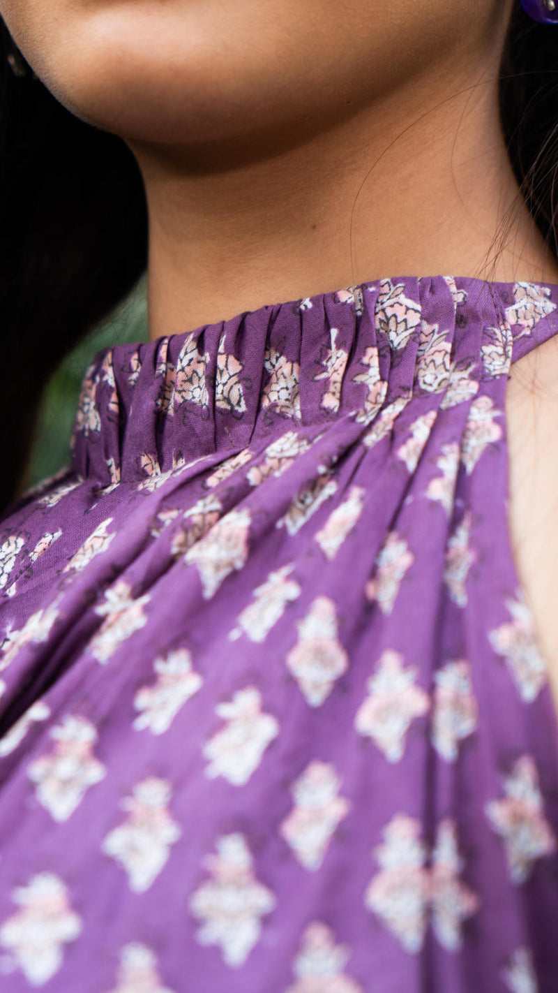 Saundh Purple and Peach Cotton block printed floral ghera dress cotton Buy Saundh Purple and Peach Cotton block printed floral ghera dress from C&W | Indo-Western for Women by Maison Shefali in multi color for women in Singapore